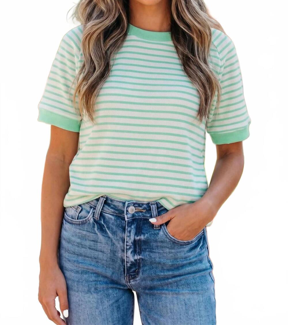 NEW SHEWIN stripe short sleeve top in mint green